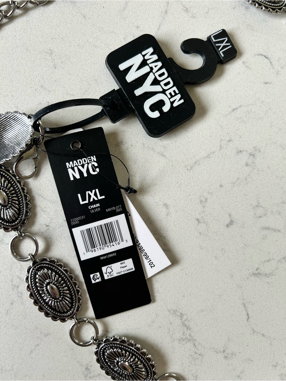 NWT Madden NYC Silver Concho Chain Belt with Engraved Embellished Medallions - Picture 5 of 10